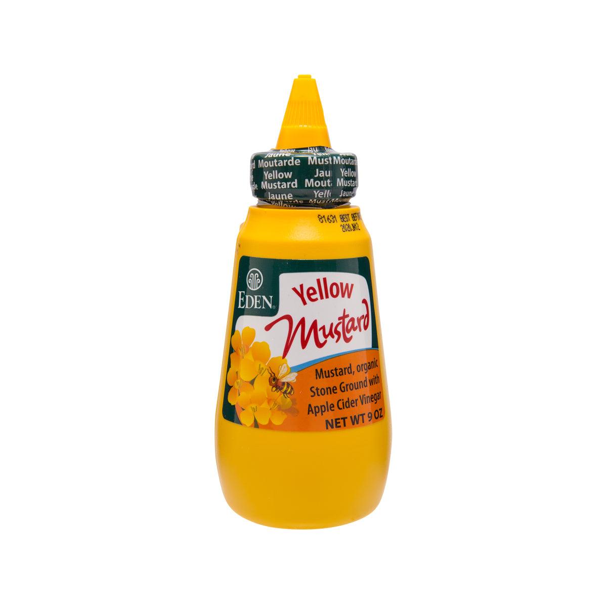 EDEN organic yellow mustard bottle with flowers and Yellow Mustard label