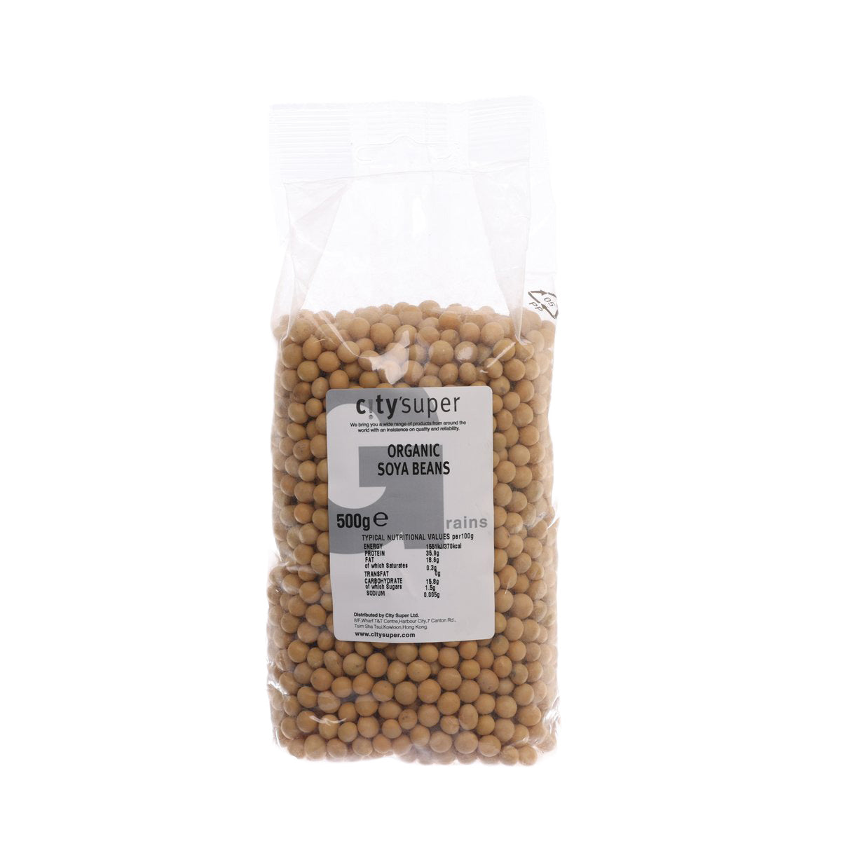CITYSUPER organic soya beans 500g in clear plastic pouch, visible brown beans