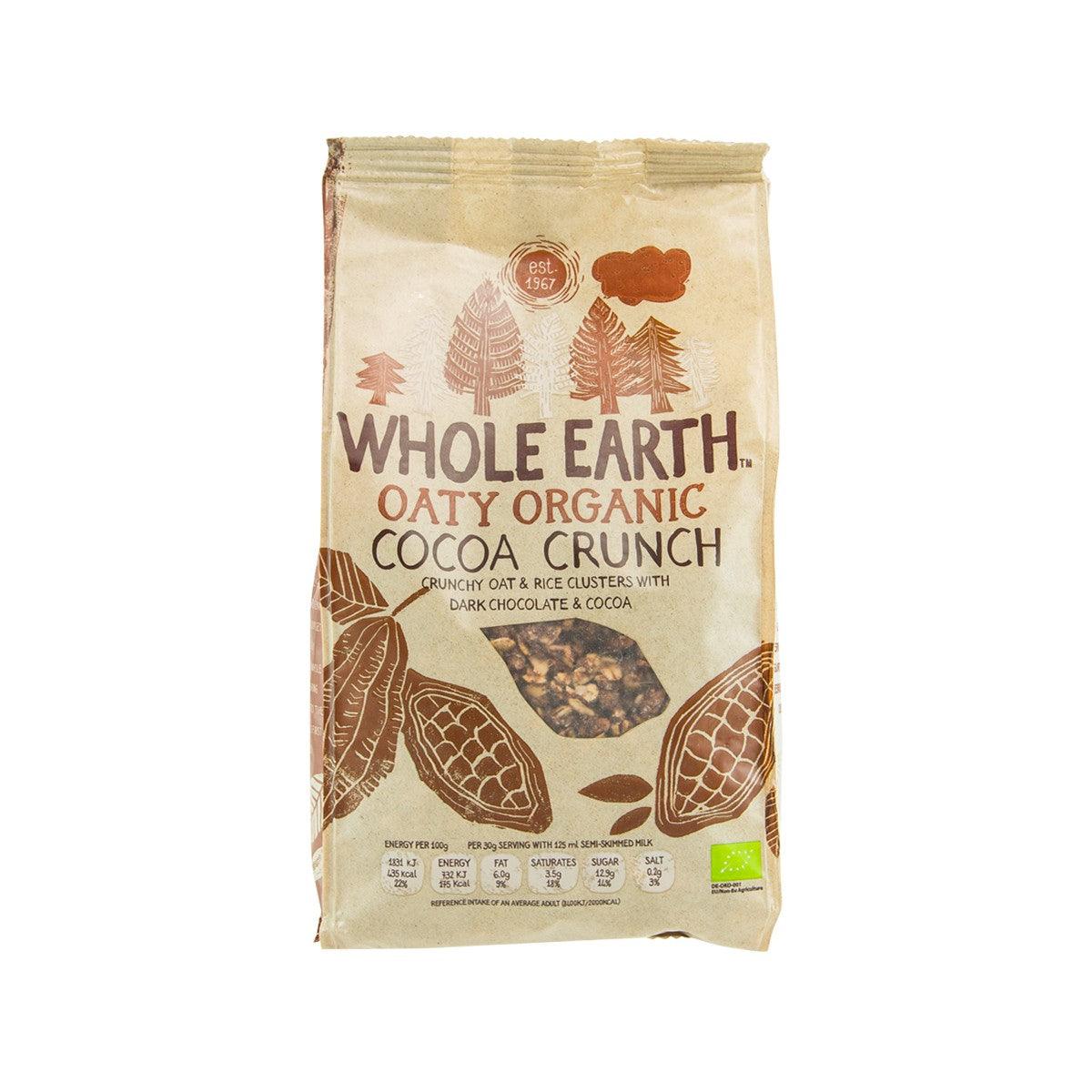 Organic cocoa crunch cereal pouch, front view with Whole Earth brand