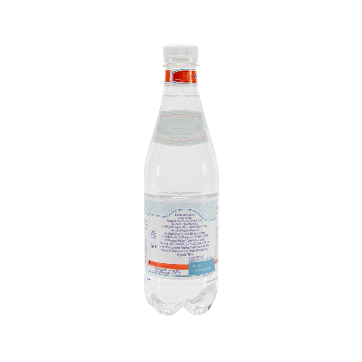 ACQUA PANNA 500 mL natural mineral water bottle with back label and clear cap