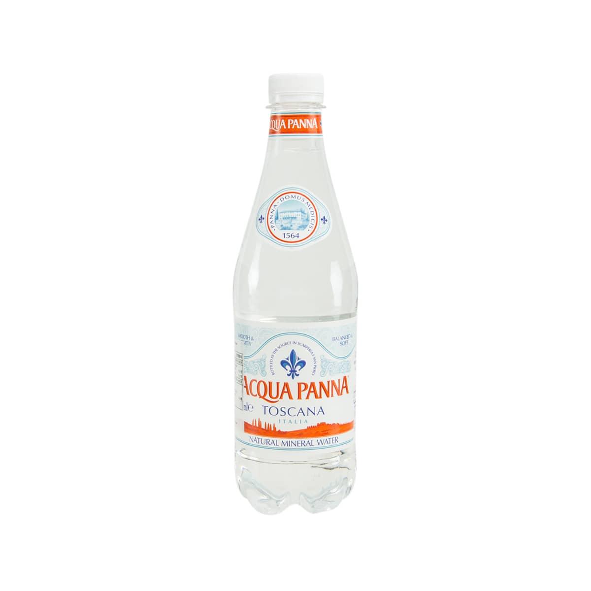 ACQUA PANNA 500 mL natural mineral water bottle with red label and clear cap