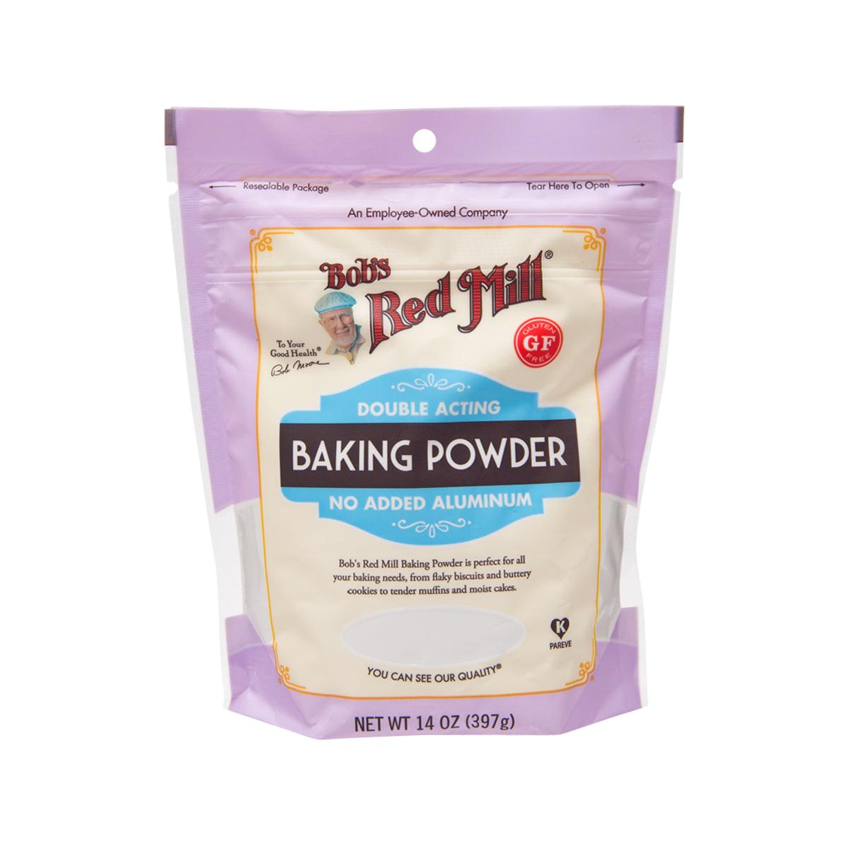 Double-acting baking powder pouch, aluminum-free, 397 g, purple and white package front