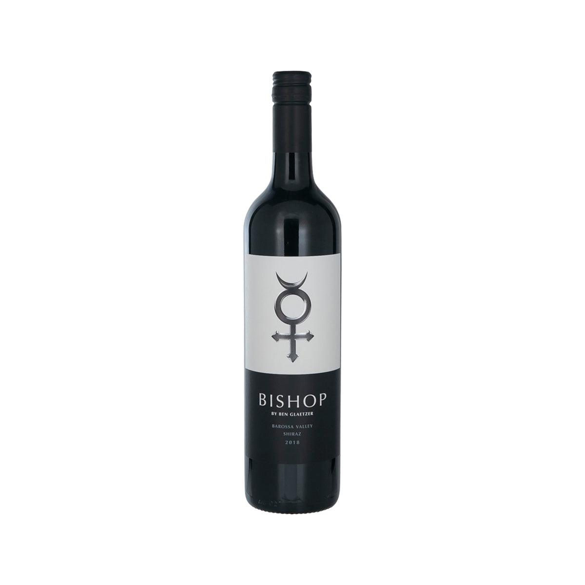 GLAETZER Bishop Shiraz 21/22 wine bottle, dark glass with black-and-white label.
