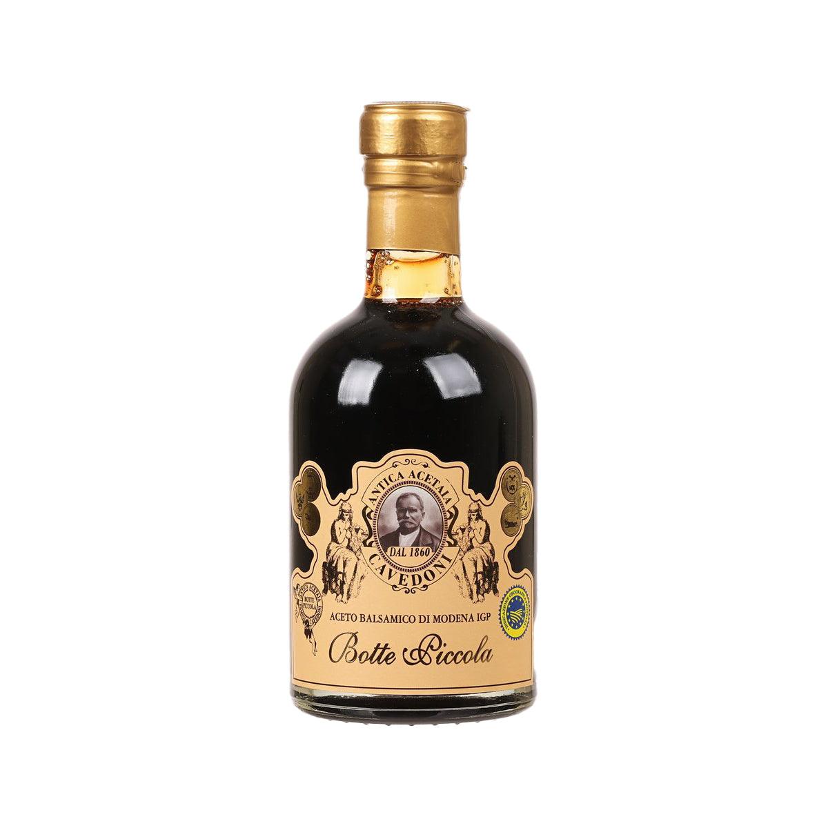 7-year aged balsamic vinegar bottle with gold cap and ornate front label
