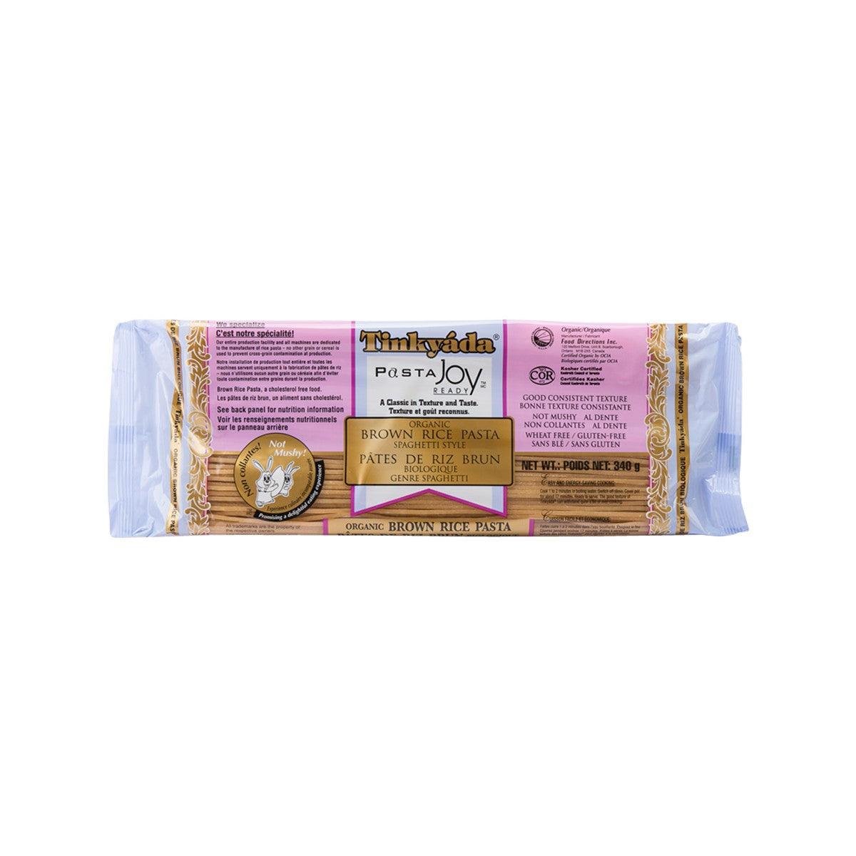 Tinkyada gluten-free brown rice spaghetti pasta bag, 340g front view