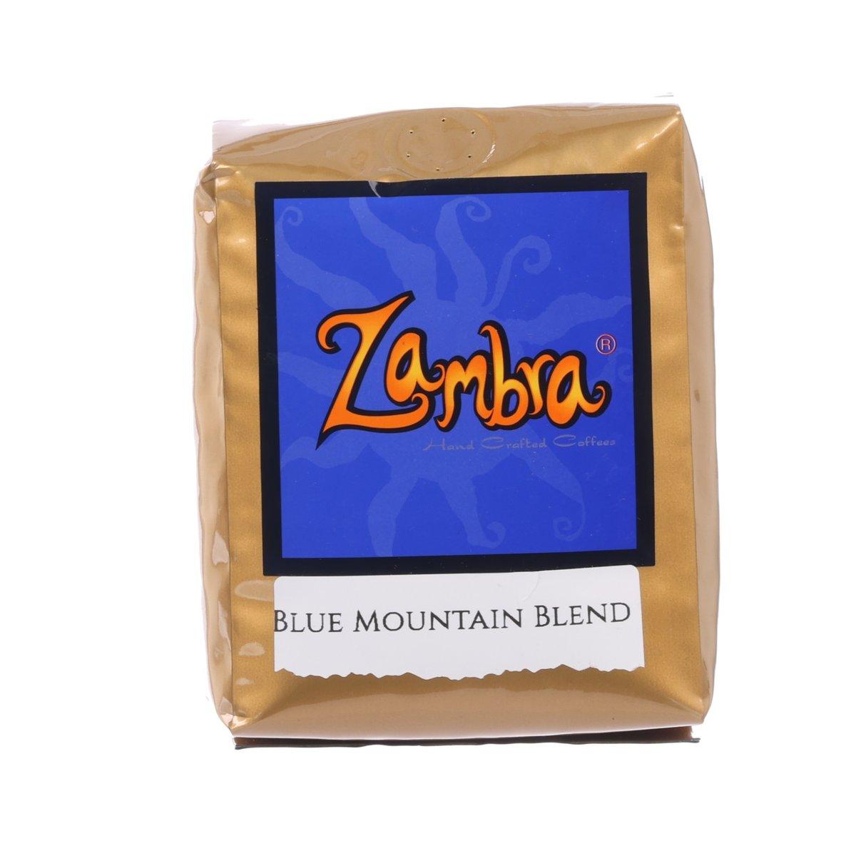Zambra Blue Mountain Blend coffee bag, 250g, kraft paper pouch with blue label
