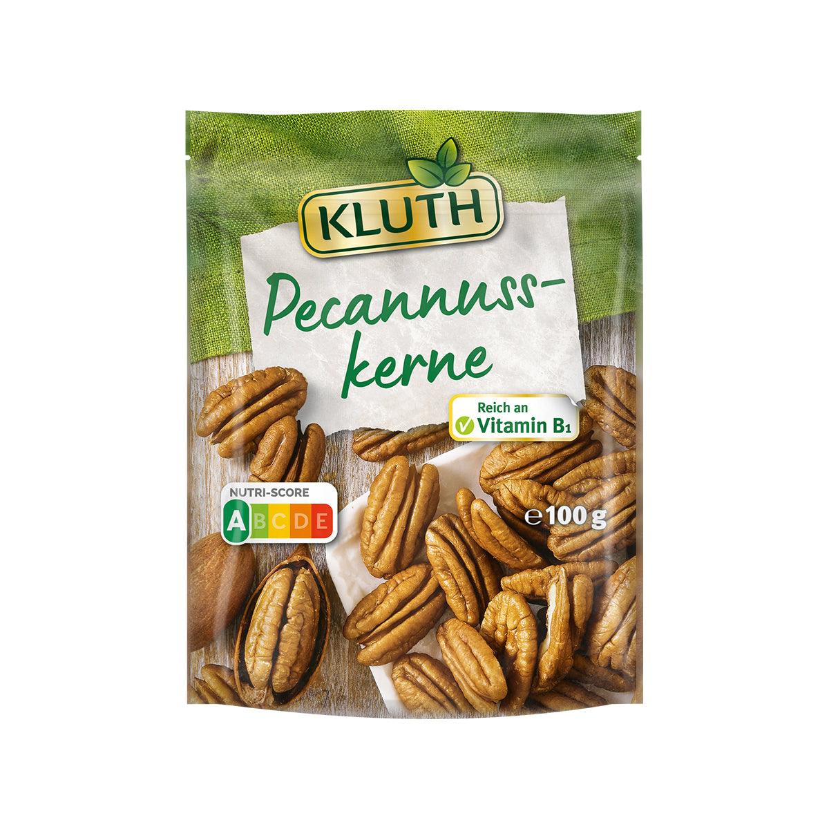 KLUTH raw pecan nut kernels 100g pouch showing pecan halves