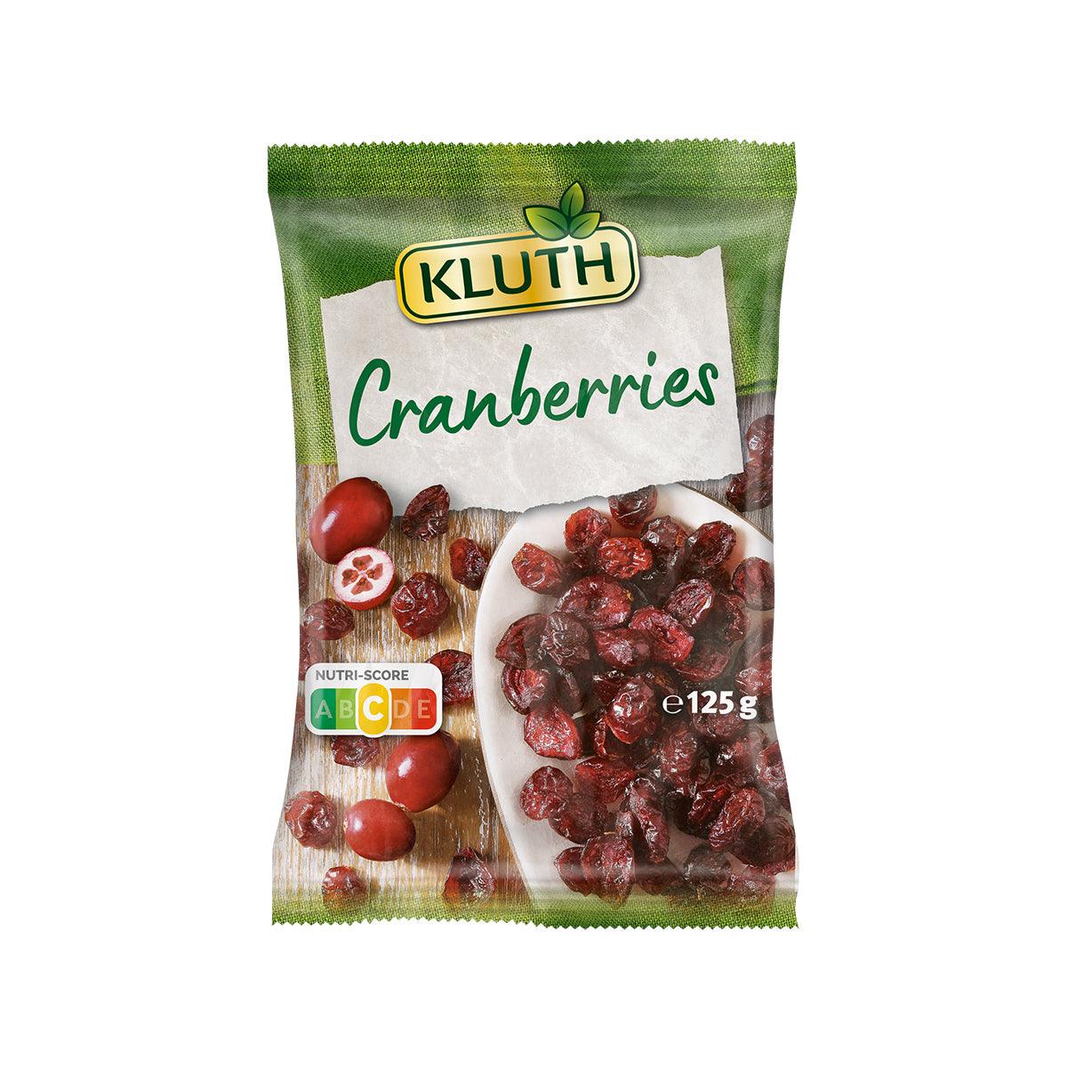 KLUTH dried cranberries 125g bag, unsulphured fruit in sealed package