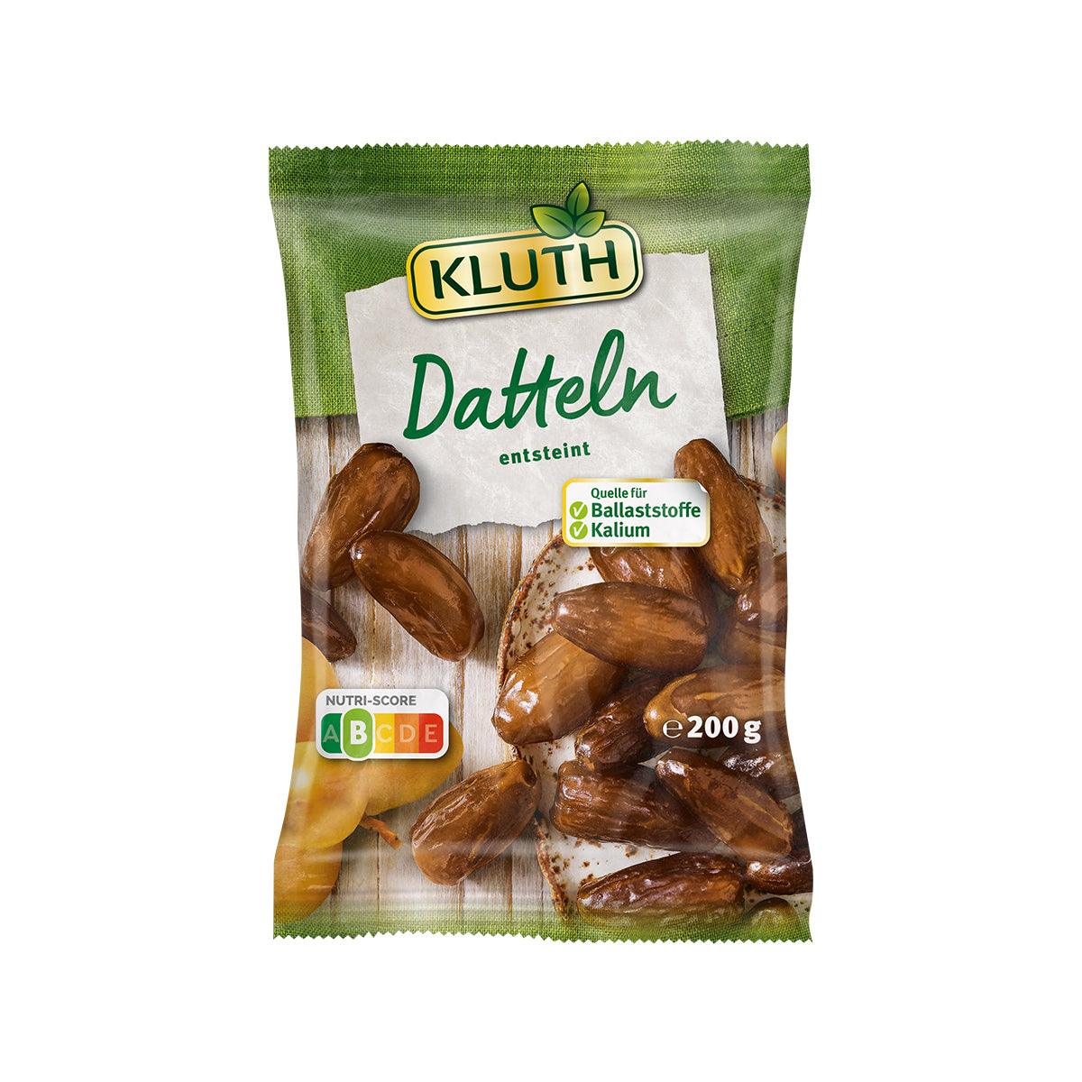 KLUTH dried pitted extra large dates, 200g bag with visible whole dates