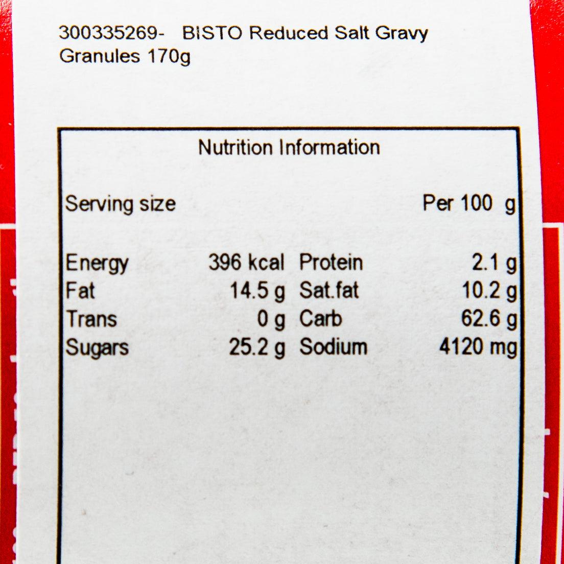 Bisto reduced salt gravy granules nutrition information panel