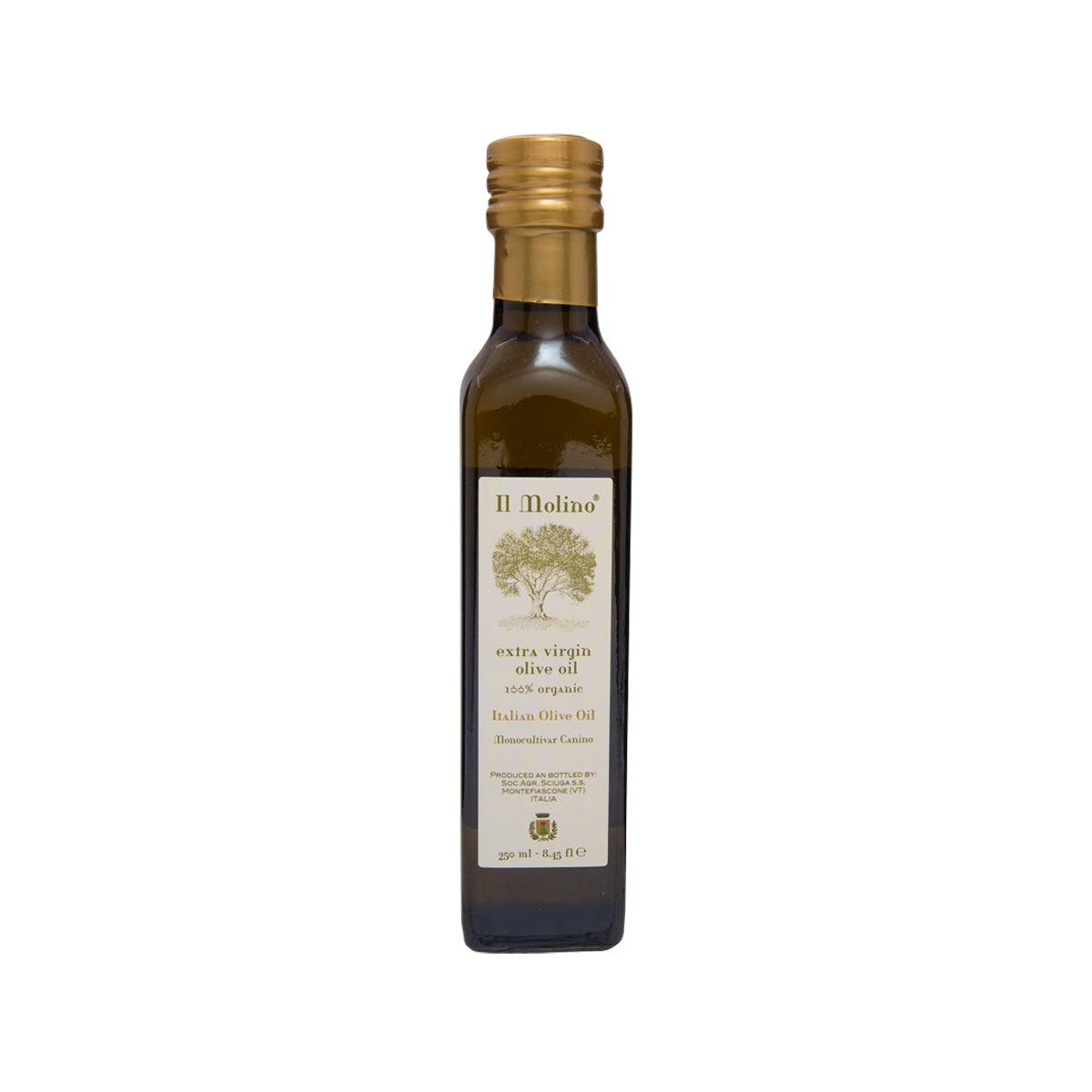 IL MOLINO organic extra virgin olive oil bottle, glass with gold cap, 250 mL