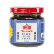 Yuan's black bean sauce jar with red cap and blue label, 90 mL