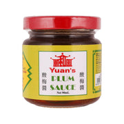 YUAN'S plum sauce jar (90 mL) with red cap, dark brown sauce and front label.