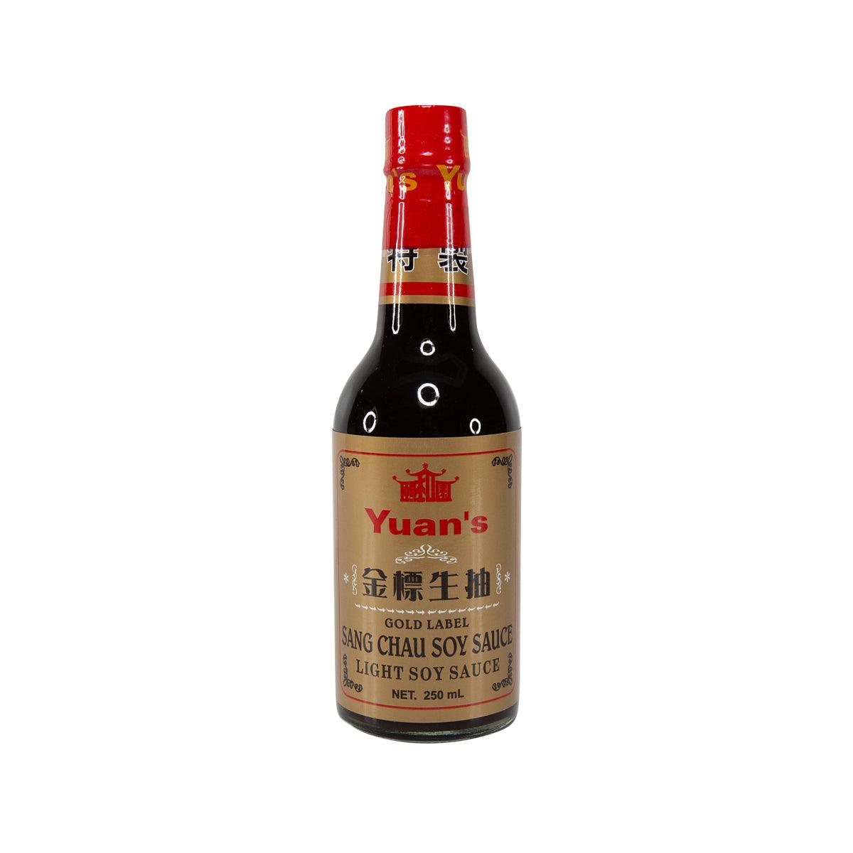YUAN'S Gold Label light soy sauce bottle, front label, 250 mL