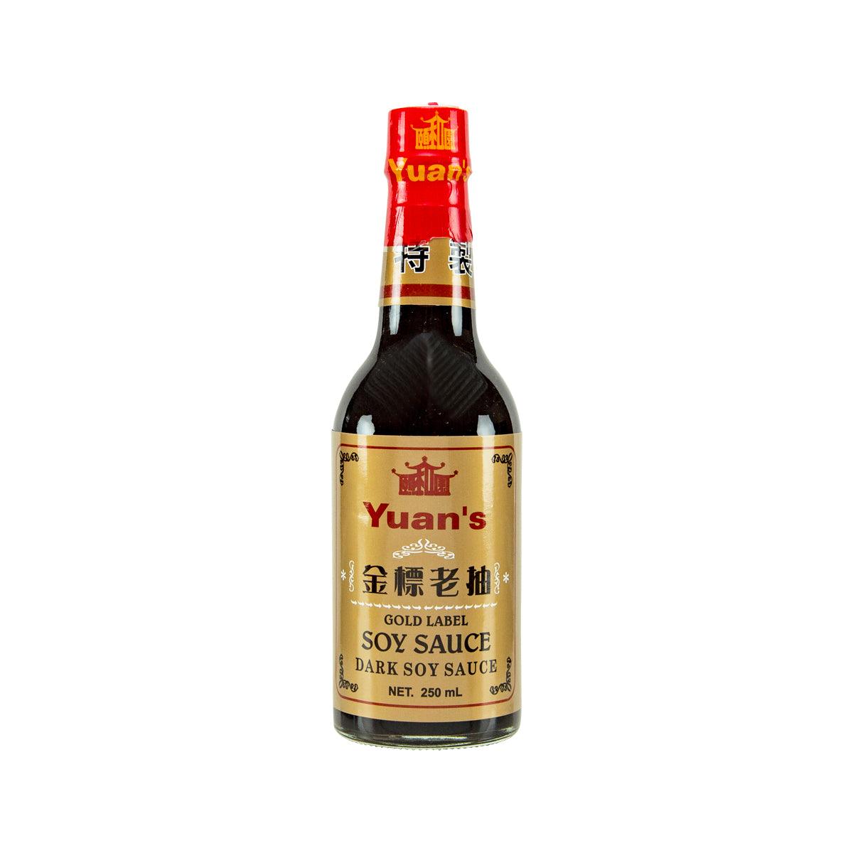 YUAN'S Gold Label dark soy sauce bottle with red cap and amber label