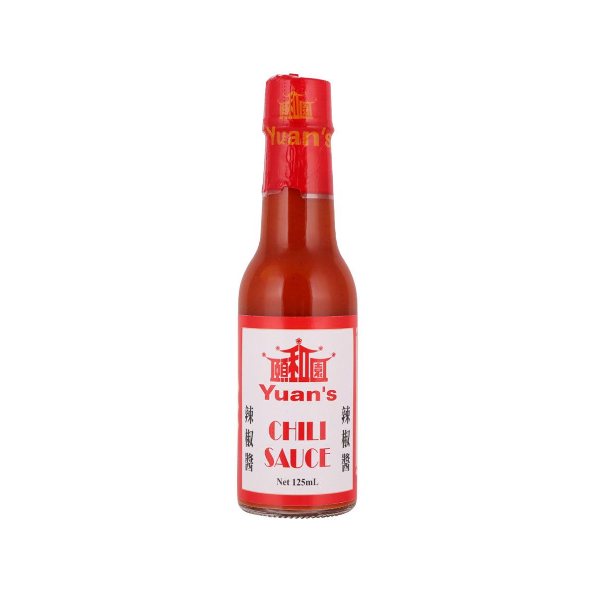 YUAN'S chili sauce bottle, red with red cap, 125 mL