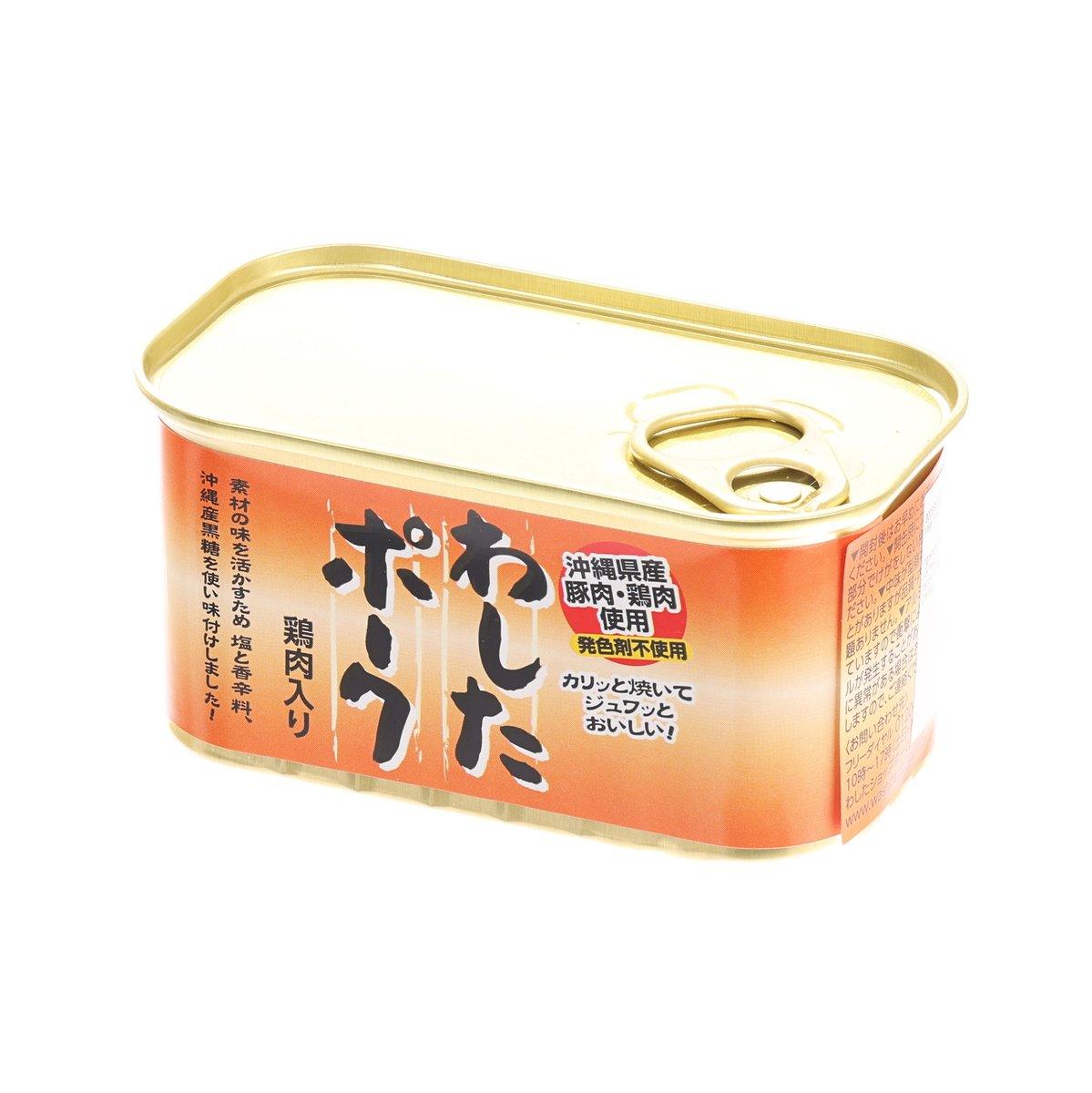 WASHITA canned Okinawa luncheon meat tub with pull-ring lid, pork and chicken 200g.