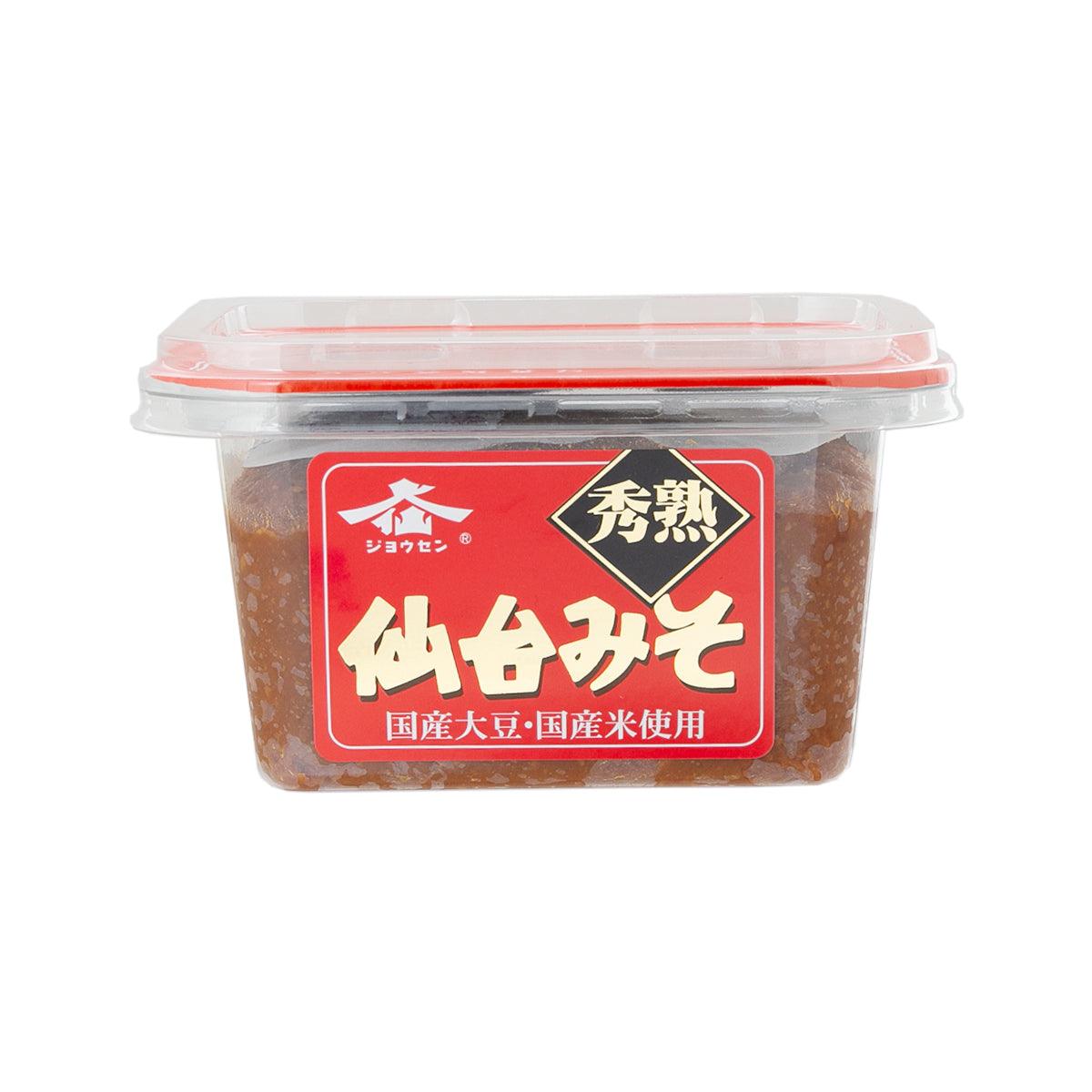 Tub of miso paste in clear plastic container with red label, 300 g