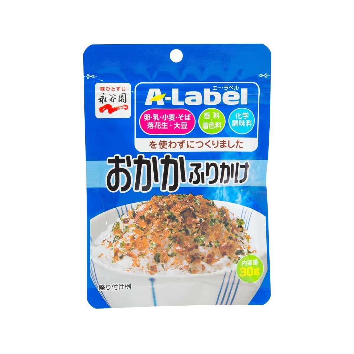 NAGATANIEN A-Label rice topping pouch with bonito, 30g, blue bag
