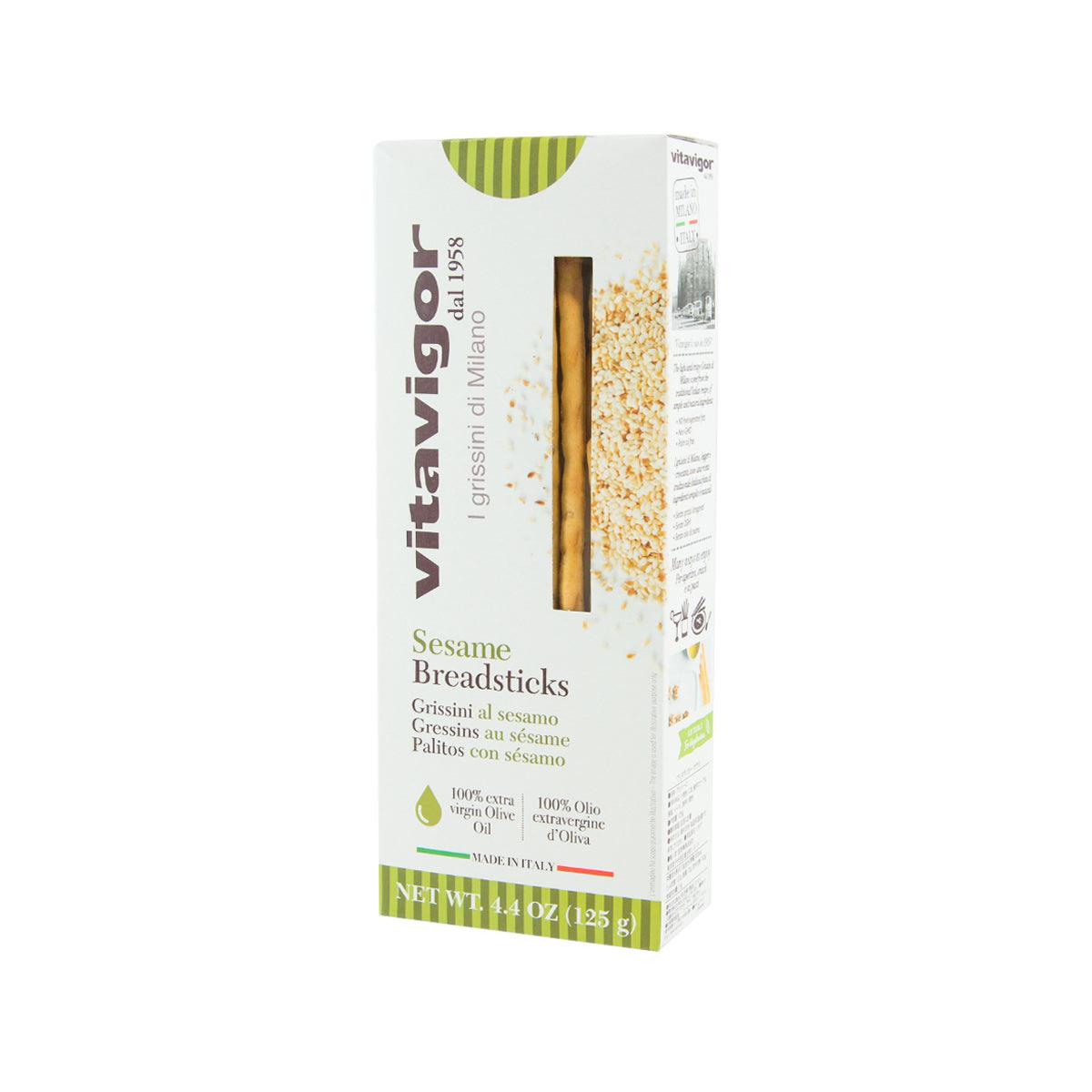 VITAVIGOR sesame breadsticks package front panel with breadstick photo