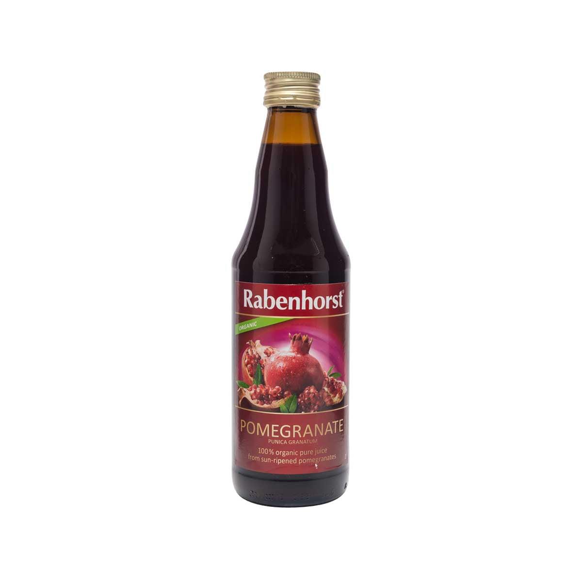 Rabenhorst organic pomegranate juice, 330 mL bottle with fruit label
