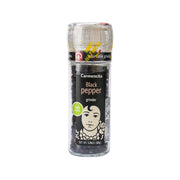 Black pepper grinder in clear plastic bottle, CARMENCITA label, 50 g