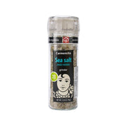 Sea salt and herbs grinder, clear plastic jar with label, CARMENCITA brand