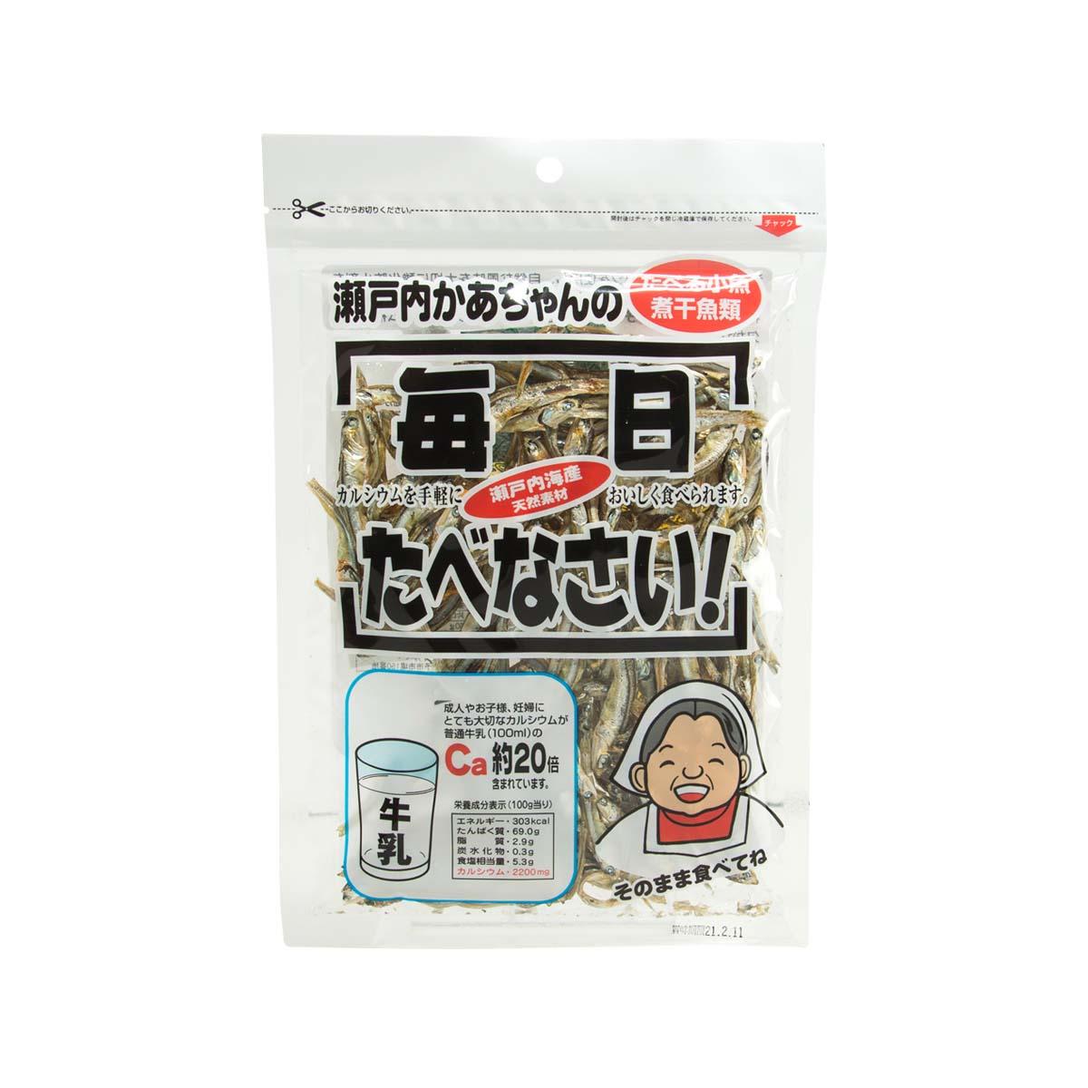 Pack of small sardines in retail pouch with Japanese front label