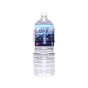 2L natural mineral water bottle with front blue label and Japanese text