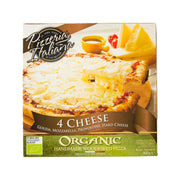 Organic 4-cheese woodfired pizza in boxed packaging, 400g