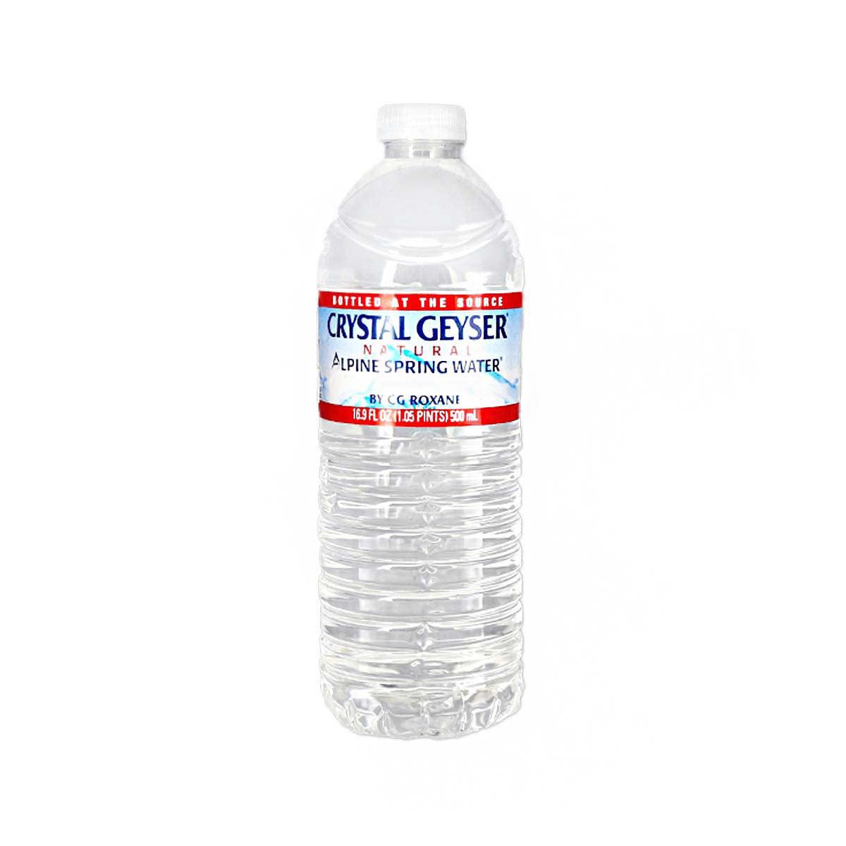 CRYSTAL GEYSER spring water bottle 500 mL, clear plastic with white cap