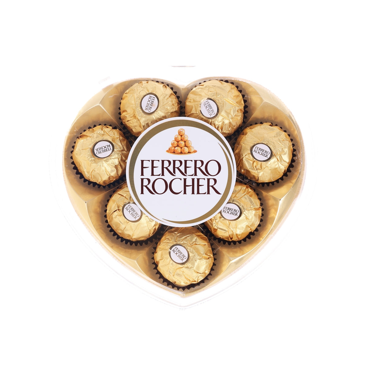 Heart-shaped Ferrero Rocher chocolate box with gold foil truffles