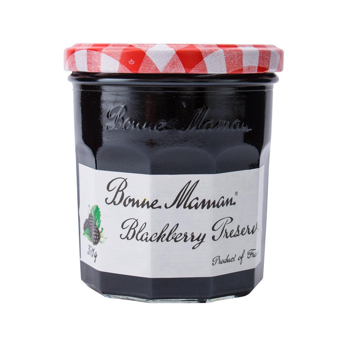 BONNE MAMAN blackberry preserve jar with red gingham lid and label, 370g