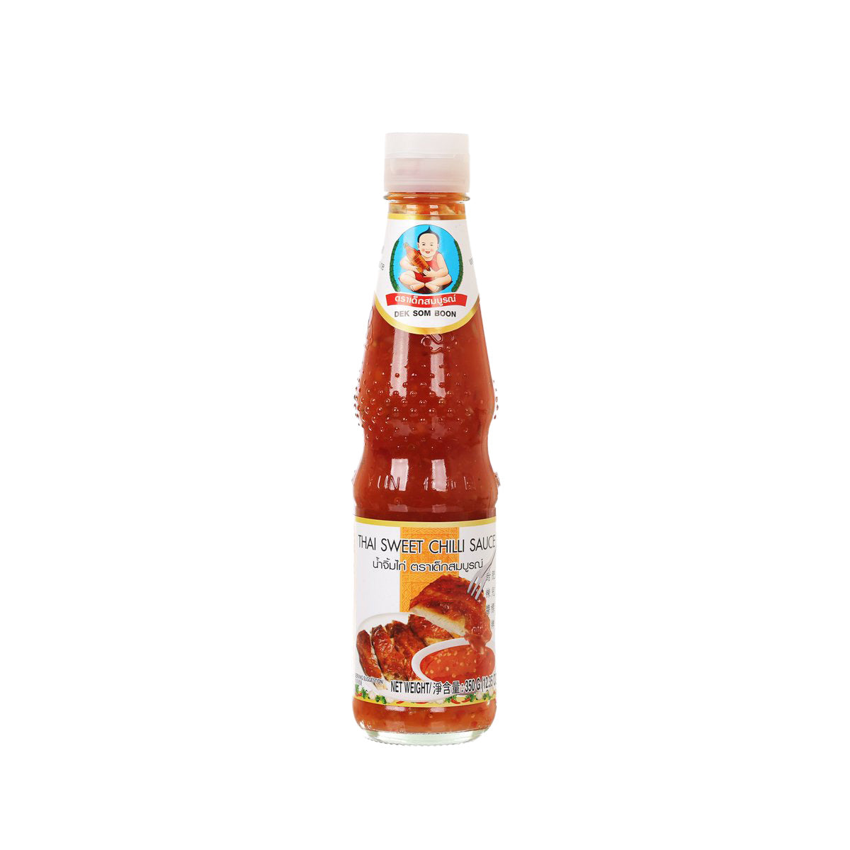 Sweet chili sauce bottle, red sauce in 350g glass bottle with white cap