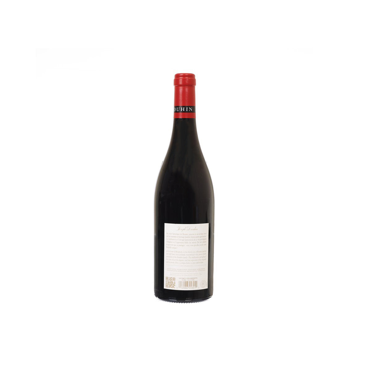 JOSEPH DROUHIN wine bottle with red foil cap and barcode label