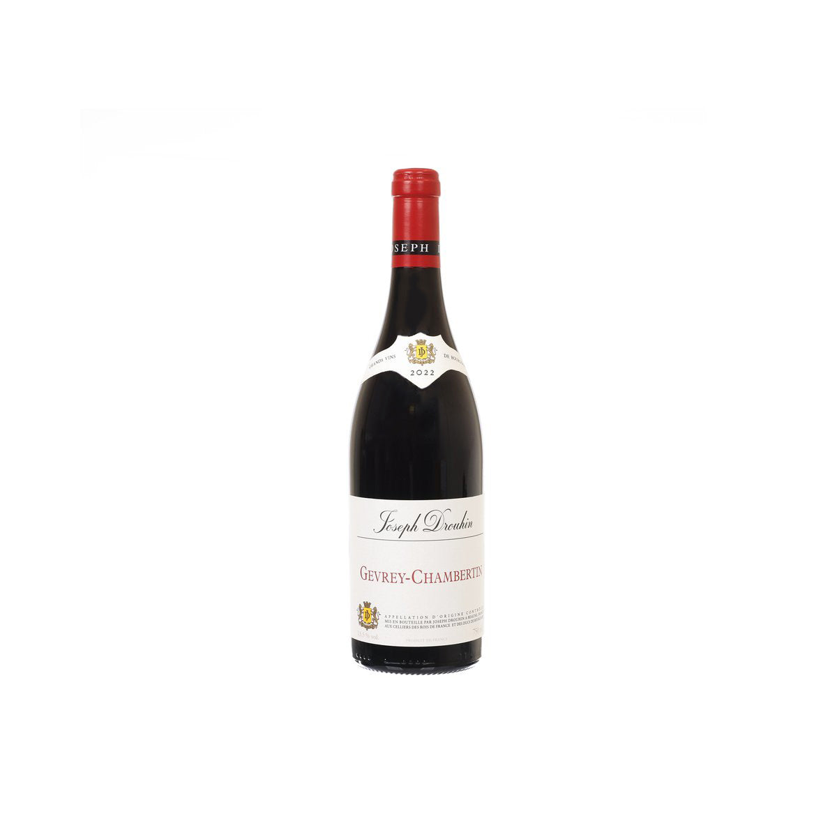 JOSEPH DROUHIN Gevrey-Chambertin wine bottle with red foil cap and front label