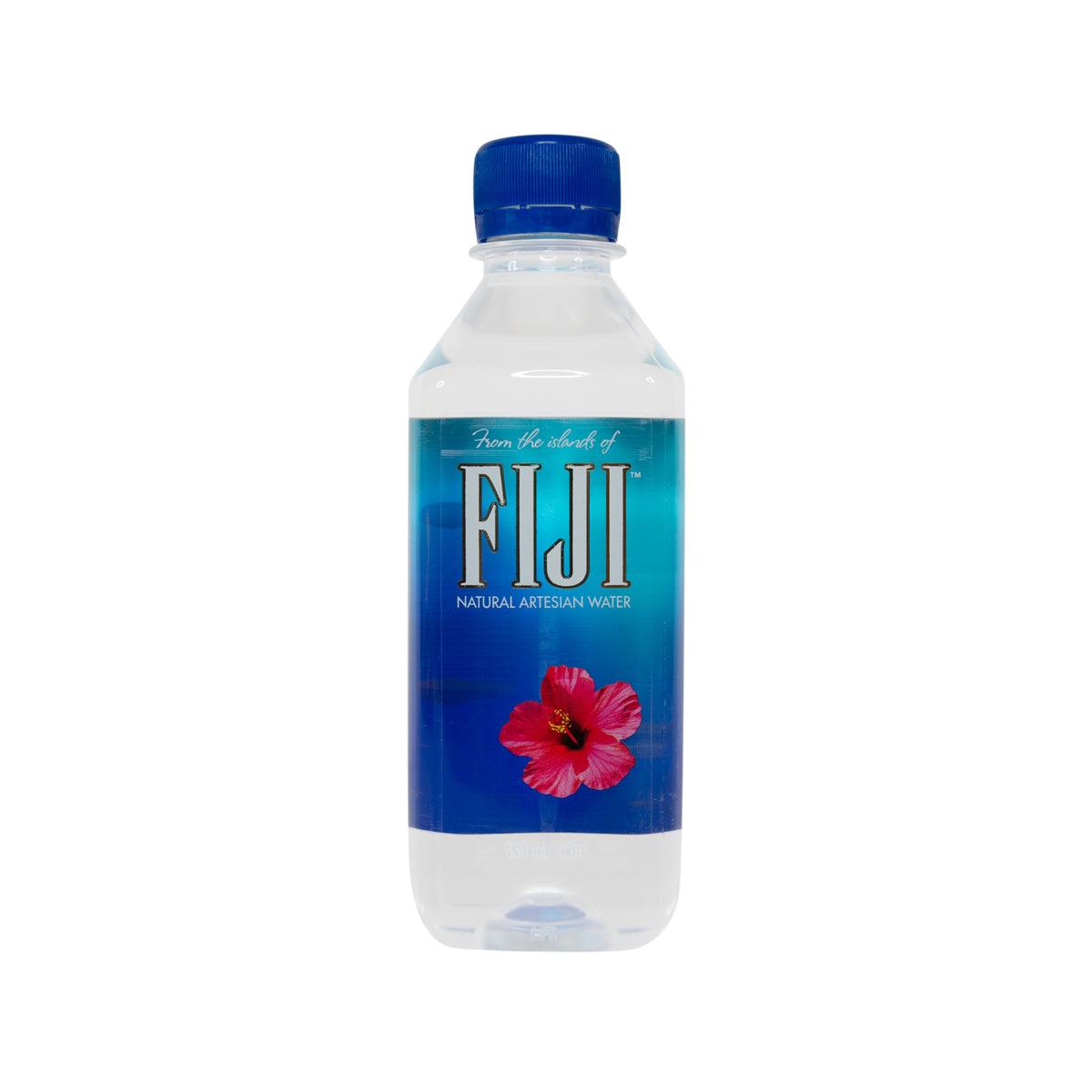 FIJI natural artesian water bottle, 330 mL, blue cap with hibiscus label