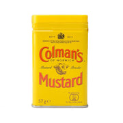 COLMAN'S mustard powder tin, front view, 57g yellow package