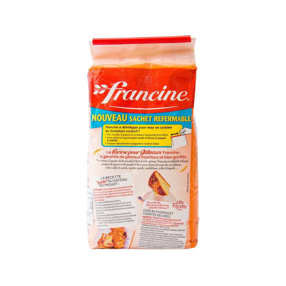 Resealable cake flour with baking powder, product info front, orange and white bag