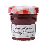 BONNE MAMAN strawberry preserves jar with red checkered lid and front label