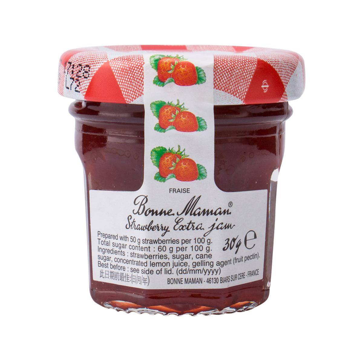 BONNE MAMAN strawberry preserves jar showing back label and ingredients panel
