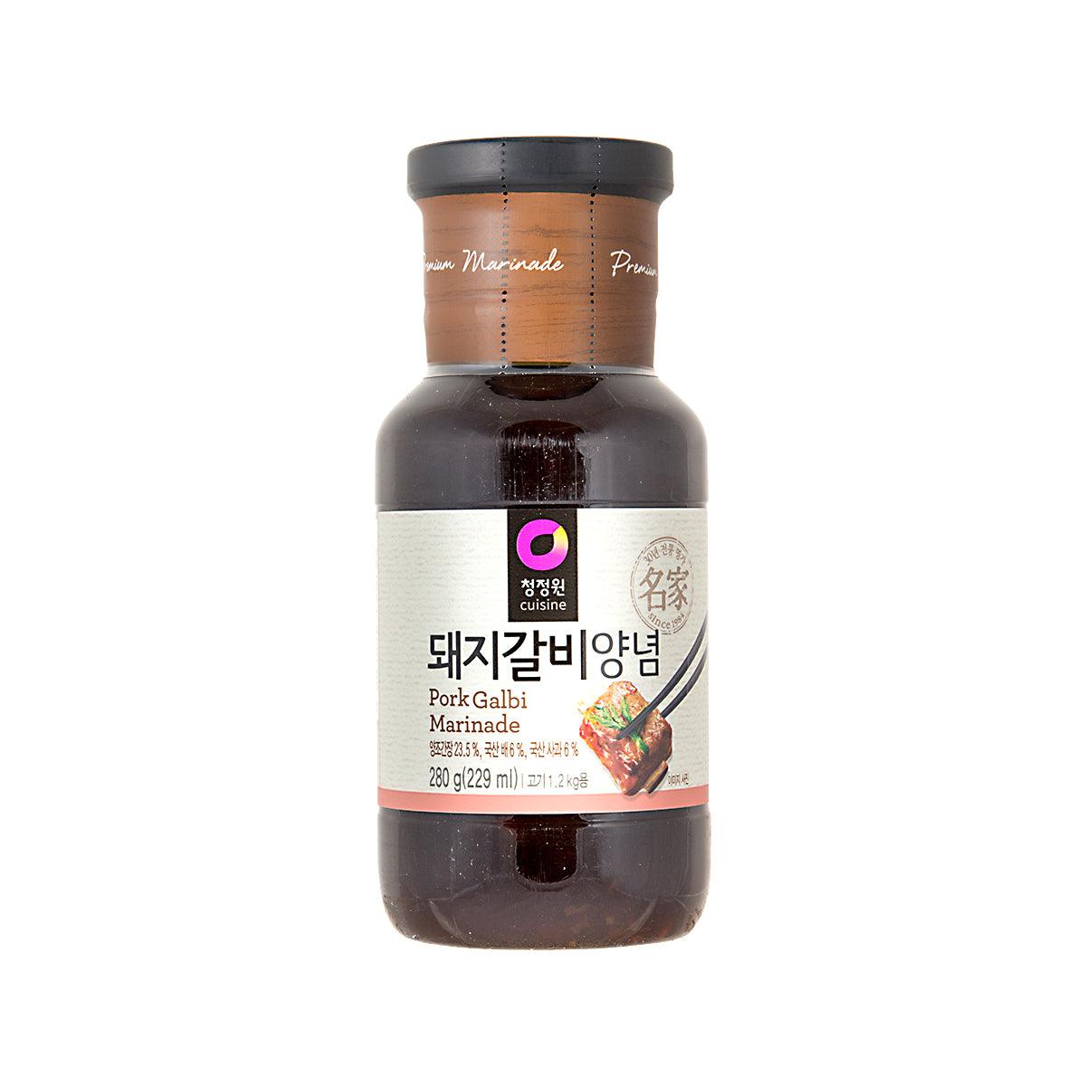 CHEONGJEONGWON pork galbi marinade bottle with dark brown sauce, 280g
