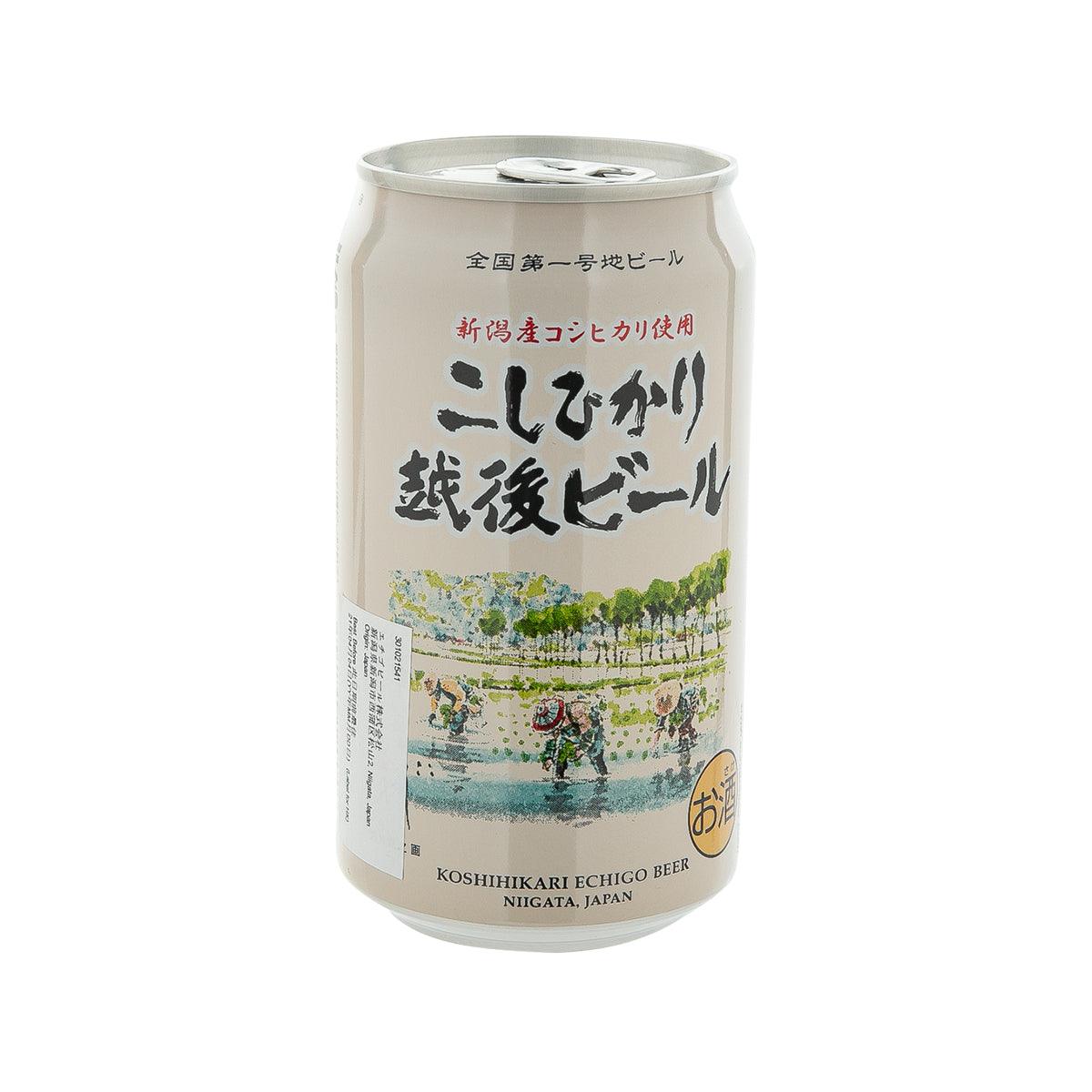 Cream beer can with pull-tab lid, illustrated label and text, 350 mL