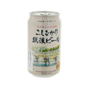 Cream beer can with pull-tab lid, illustrated label and text, 350 mL