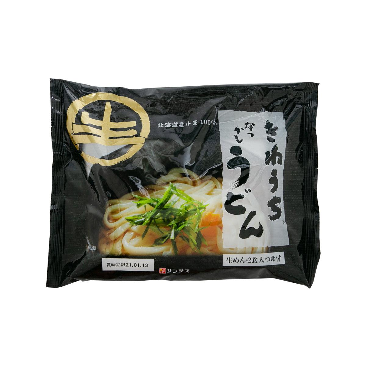 SUNSAS udon noodle soup pouch, black front with noodle and broth graphics