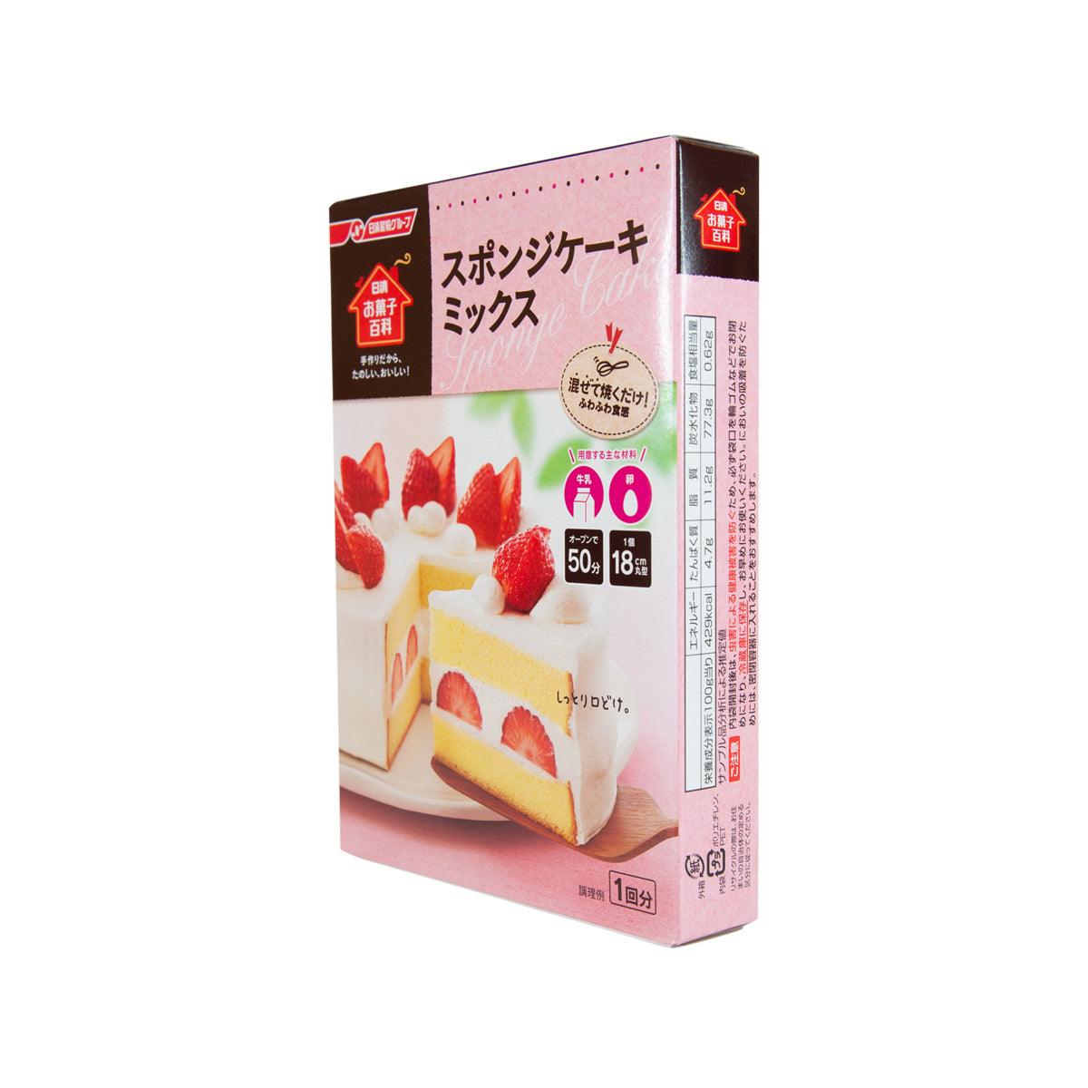 WELNA sponge cake mix box, angled side view with icons and measurements