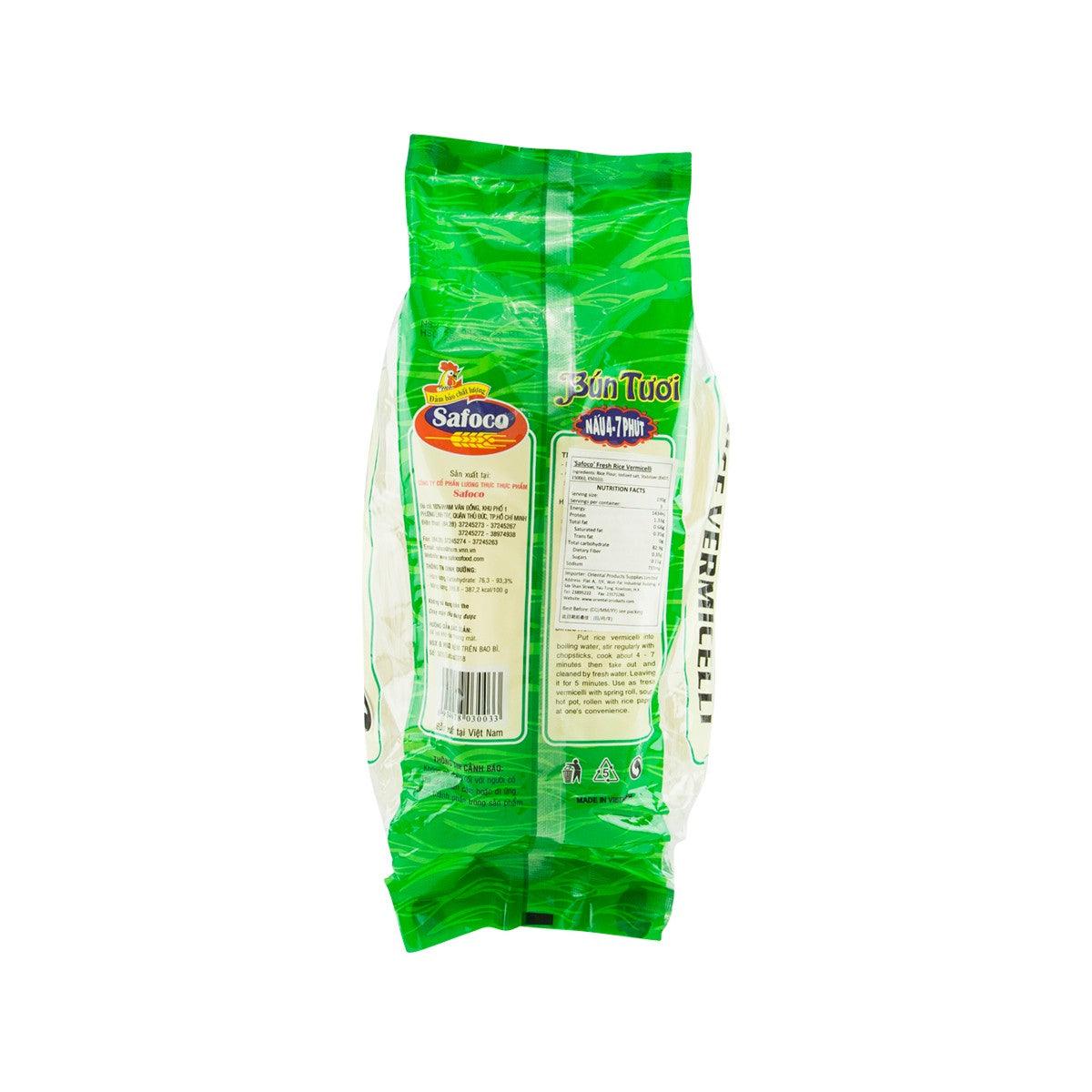 SAFOCO rice vermicelli noodle package, back label with barcodes