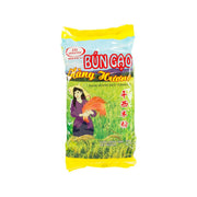 Rice vermicelli bag in bright yellow packaging with colorful front label
