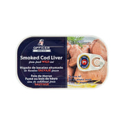 OFFICER smoked cod liver in tray with visible liver pieces and label