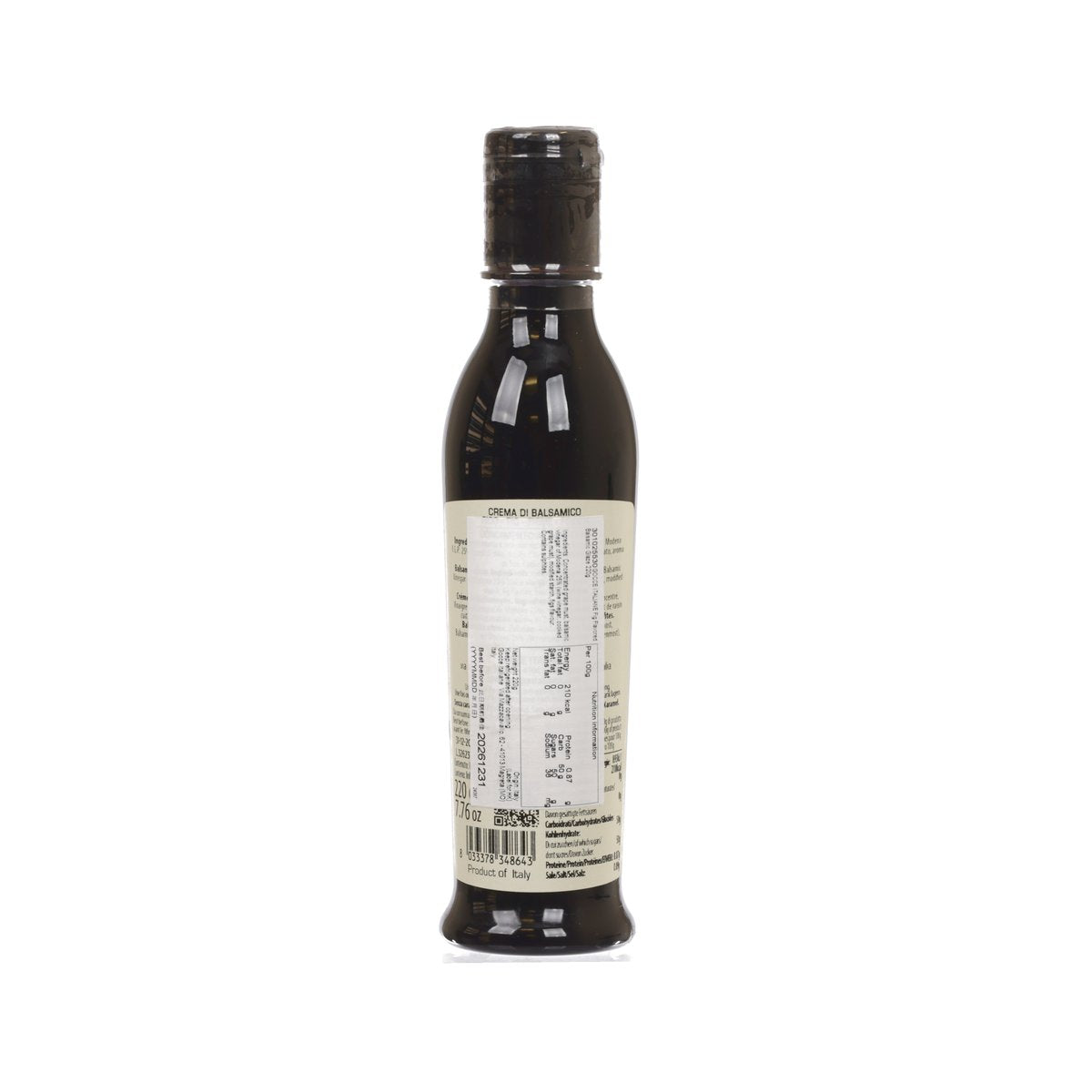 GOCCE fig flavored balsamic glaze bottle with back label, 220g glass